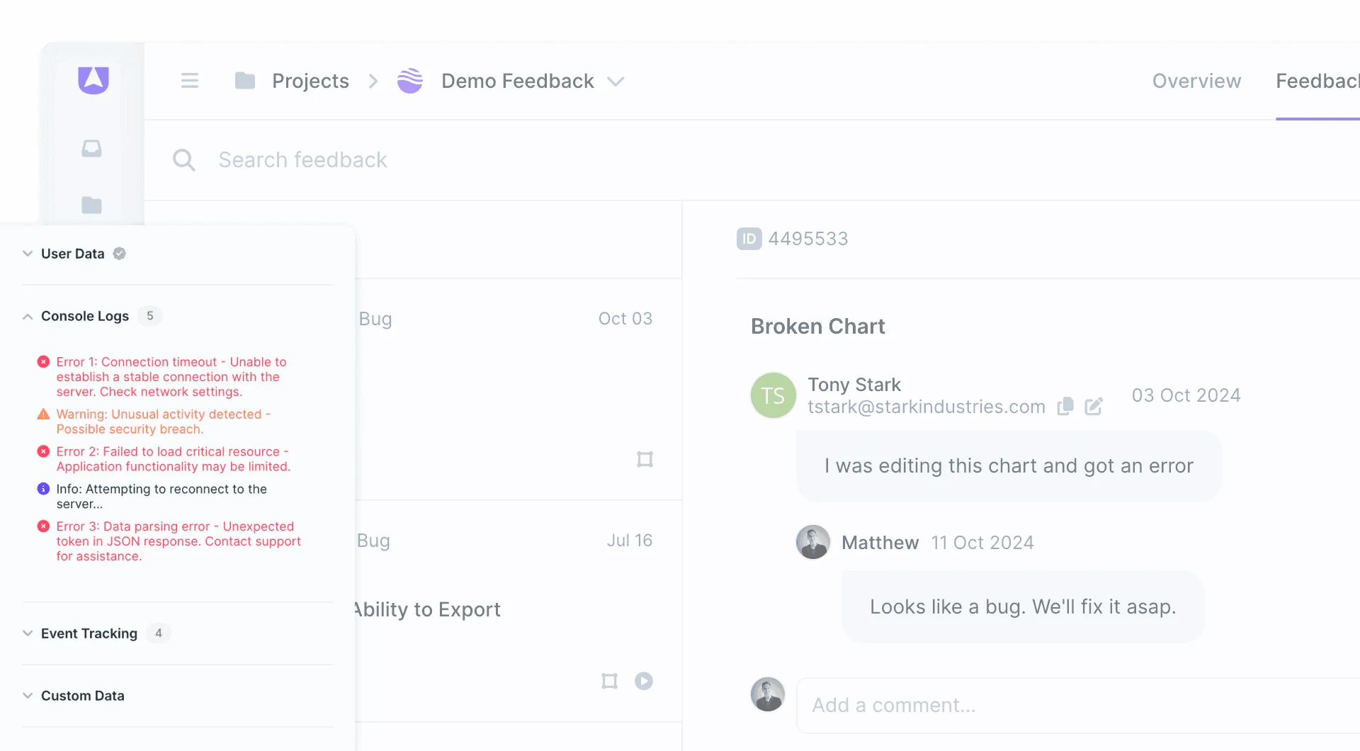 Developer-Ready Context (Metadata & Logs)